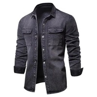Erkek %100 Pamuklu Düz Denim Ceket Yeni Tasarım 2 Göğüs Cebi Nefes Alabilen Hızlı Kuruyan Şık Mavi Büyük Beden Düğmeli