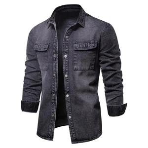 Veste denim unie de meilleure qualité pour hommes, nouveau design avec 2 poches poitrine, décoration à boutons grande taille bleue tendance - Product Image 3