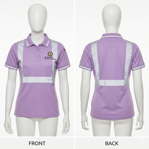 เสื้อโปโลทำงานสำหรับผู้หญิง ผ้าโพลีเอสเตอร์ปิเก้ 220 GSM สีชมพู แผ่นสะท้อนแสง ชุดยูนิฟอร์มนิรภัย ปักโลโก้ด้วยความร้อนตามแบบที่กำหนด - Product Image 2