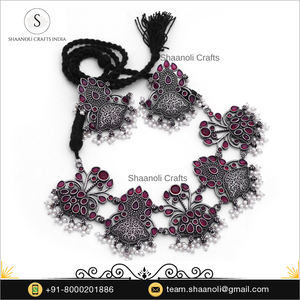 Handmade Antique Style Silver Oxidized Choker Necklace <b>Set</b> Indian <b>Jewellery</b> for Women & <b>Girls</b> - Product Image 2