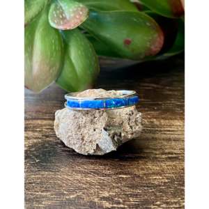 Navajo Handcrafted Blue Opal <b>Man</b>-Made & Sterling <b>Silver</b> <b>Ring</b> for Everyday Wear - Product Image 1