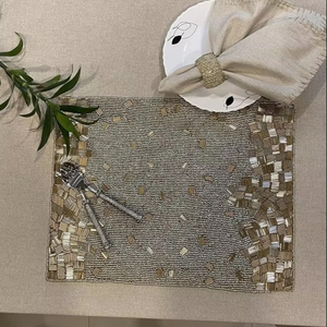 Winter Special Solidarity Impex Gold Silver Jeweled Shaped Hand Beaded <b>Placemat</b> Festive Mats & Pads for Weddings Dining Parties - Product Image 1