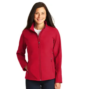 Jaket hangat wanita, pakaian musim dingin baru gaya ritsleting warna merah kain lembut dengan saku ritsleting