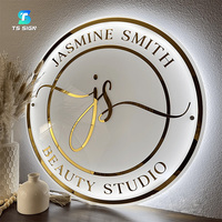 Enseigne lumineuse personnalisée pour salon de beauté, logo d'entreprise en acrylique rond avec LED, décoration murale pour studio de coiffure et de manucure, enseigne lumineuse