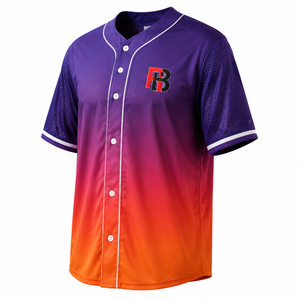 Maillot de baseball pour homme en polyester sublimé de qualité supérieure, dégradé violet-orange, coupe ample et oversize, style streetwear, personnalisable OEM Rehman - Product Image 3