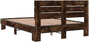 Smoked Oak Engineered Wood <b>Bed</b> <b>Frame</b> with <b>Metal</b> Plywood Modern Wooden <b>Beds</b> - Product Image 6