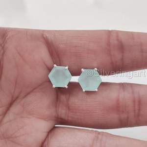 Boucles d'oreilles clous pour femmes, chalcédoine aqua naturelle, mariage, Noël, Saint-Valentin, bijoux faits à la main, boucles d'oreilles clous en argent sterling 925 - Product Image 5