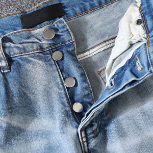 Wholesale Men's Slim-Fitting Winter Solid High Street Breathable Lightweight <b>Denim</b> Pants Stylish Distressed Wash - Product Image 3