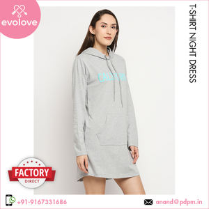 Fabricante de 100% algodón hecho de punto ropa de dormir camisón corto personalizable corto largo Polo con capucha camiseta vestido de noche - Product Image 3