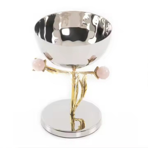 Cuenco de acero inoxidable pulido elegante con soporte de cono para decoración de comedor - Product Image 3