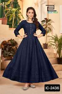 Latest Heavy Rayon Anarkali Kurtis Women Beautiful <b>Chikankari</b> Sequence Work Fancy Pattern Ethnic Modern Wedding Indian Pakistani - Product Image 3