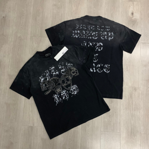 FIRST ROW T-shirt à manches courtes pour homme, imprimé crâne noir, coupe classique, style streetwear, jersey de coton, col rond - Product Image 4
