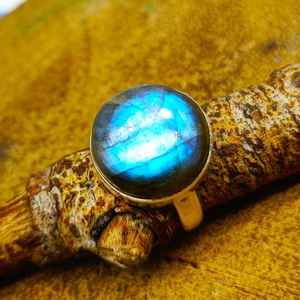 Bague fine en argent Sterling 925 faite à la main pierre précieuse Labradorite Flash bleu gris diamant naturel de haute qualité diamant créé en laboratoire - Product Image 1