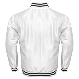 Chaqueta de béisbol Varsity de buen aspecto, prendas de vestir informales con cuello levantado, chaqueta de satén blanca completa de invierno - Product Image 2