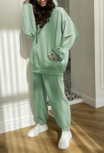 Traje de invierno de 2 piezas de alta calidad para mujer, logotipo personalizado, Sudadera con capucha de manga larga, pantalones para correr, 100% algodón, venta al por mayor, talla grande para mujer - Product Image 6