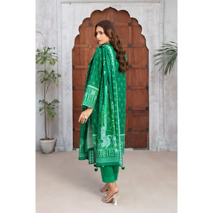 Ensemble Salwar Kameez 3 pièces en coton Khaddar imprimé numériquement pour femme, avec Dupatta Zari lourd, coupe régulière extensible, style pakistanais décontracté - Product Image 1