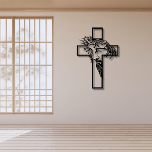 Croix murale en métal noir Jésus Crucifix Sculpture murale suspendue Design religieux (Taille 12,59x9,84 pouces) - Product Image 4