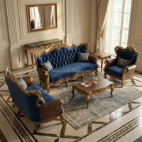 Ensemble de canapés en velours bleu royal baroque sur mesure OE-FASHION, bois sculpté à la feuille d'or, meubles de salon FF&E pour villa