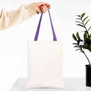 Sac fourre-tout en toile moyen de 10 oz avec poignées en ruban violet, 14 x 16 pouces (35x40 cm), lettres imprimées par transfert thermique pour usage quotidien et cadeaux - Product Image 1