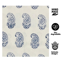 Ensemble de draps en coton biologique de qualité supérieure imprimé à la main en style bohème indien avec motif paisley bleu, écologique, 200 fils, taille super king