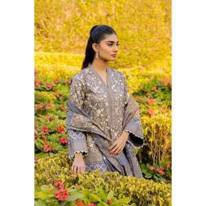 Traje de Verano Casual de 3 Piezas en Corduroy Gris con Estampado a Bloques para Mujer - Product Image 1