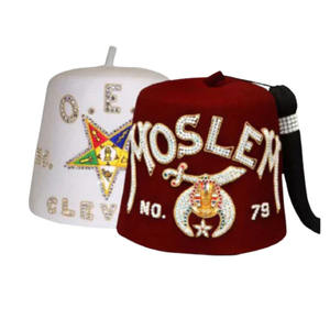 Chapeau personnalisé de la franc-maçonnerie Shriner OES, blanc pur, avec emblème OES brodé à la main, pompon jaune, décoré de strass - Product Image 4