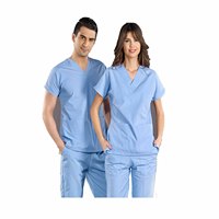 Costume de gommage léger à col en V de couleur bleu ciel/blouse de laboratoire avec logo personnalisé OEM unie et uniforme d'allaitement vintage pour hommes