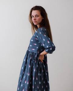 Robe bohème Bluesette, tissage à la main, ikat, pur coton, décontractée, occasionnelle, édition limitée, fabrication artisanale, mode éthique - Product Image 2
