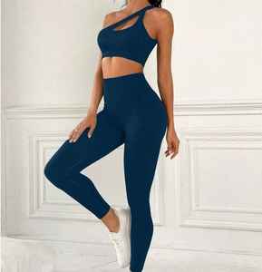 Vêtements sexy Combinaison de course à manches longues Yoga Sports Sets Front Cross Thin Straps Solid Print Respirant Activewear Square Neck High - Product Image 3