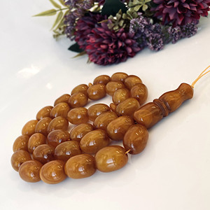Perles de prière islamiques en ambre baltique naturel vintage marron faites à la main, cadeau - Product Image 3