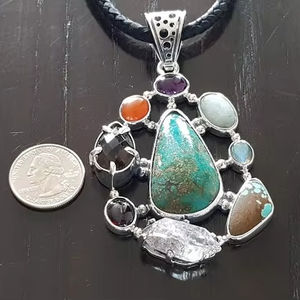 Colgante de múltiples piedras preciosas en plata de ley 925 Regalo de joyería hecho a mano único - Product Image 1