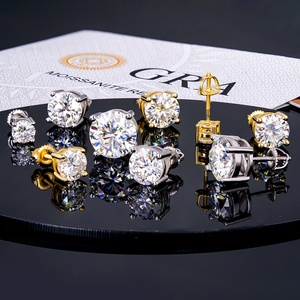 High Quality Classic Vvs Moissanite Pass Diamond Test Certified Women 925 Sterling <b>Silver</b> Gold Plated Screw Back <b>Stud</b> Earrings - Product Image 1