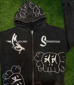 Sweat-shirts unisexes d'hiver à fermeture éclair en spandex/coton polaire, personnalisés en gros, avec motif imprimé, service OEM, coupe ample, style streetwear - Product Image 2