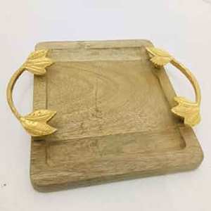 Plateau de service en bois classique avec poignée en métal pour la maison hôtel et restaurants plateau de service de nourriture décor plateaux de service en forme de rectangle - Product Image 1