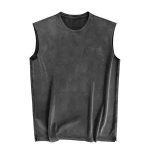 Grey Washed Vest 100% Cotton Digital Printing Gym Clothing Cut Off Tank Top Sleeveless T-shirt Custom Tank Top Men