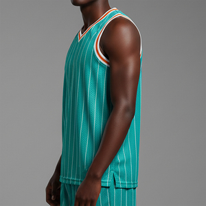 Men's Teal Striped Basketball Jersey V-Neck Sleeveless Mesh Breathable <b>Athletic</b> Tank Top Regular Fit All Seasons Apparel - Product Image 2