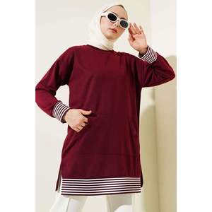 Túnica a Rayas Acanalada Bolsillo Canguro Rojo Claret - Product Image 1