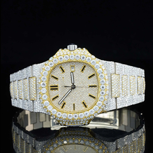 IGI Certifié Mécanique Analogique Verre Cadran Hip Hop Style Bling Bling Glacé Unisexe De Luxe Carré En Acier Inoxydable Diamant Montre - Product Image 3