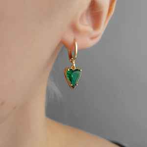 Green Heart Emerald Stud Earrings 925 Sterling Silver 14K Gold Plated Vintage Cute <b>Boho</b> Hippie IGI Certified Jewelry - Product Image 2
