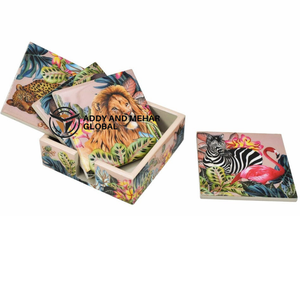 Colección de Posavasos Redondos de Esmalte Premium, No Tóxicos y Ecológicos, con Diseño de Safari en la Jungla con León, Leopardo y Cebra - Product Image 5