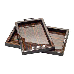 Plateau de service de forme carrée au design exclusif et moderne en bois avec poignées en métal accessoires de cuisine nouveauté - Product Image 3