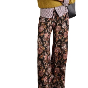Sheep <b>Wool</b> Knit Plaid Casual Mid Loose Fit Women's Flare Leg Trousers Anti-Pilling Crystal Anti Loss Zipper Pocket Drawstring - Product Image 2