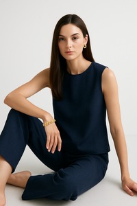 Conjunto de top sin mangas y pantalones de pierna recta para mujer, poliéster, cómodo, elegante, para uso diario, oficina, informal, para mujeres modernas - Product Image 6