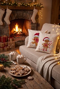 Cojín Decorativo de Terciopelo Bordado de Lujo Personalizado para Navidad, con Cierre de Cremallera Cuadrado, Diseño de Hombre de Jengibre, Decoración Extraíble - Product Image 5