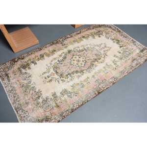 Tapis turc traditionnel écologique en patchwork avec envers en latex, 3,7 x 6,5 pieds, rose, style sud-ouest. - Product Image 2