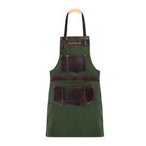 Tablier sans manches en toile verte AAA-0083 pour boucher cuisinier BBQ coiffeur barbier menuisier ou serveur cadeau élégant - Product Image 1