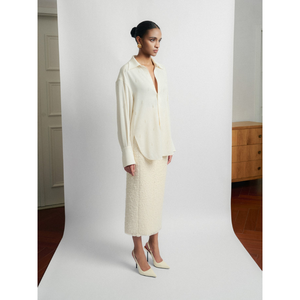 Camisa de estilo femenino Botones frontales para mujer Pina Emb Blusa de crepé de seda Tela ecológica Ropa de mujer Whiteant Vietnam - Product Image 1