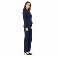 Ensemble de costume bleu marine pour femme : blazer ajusté et pantalon droit à revers crantés – Tenue de travail formelle pour le bureau