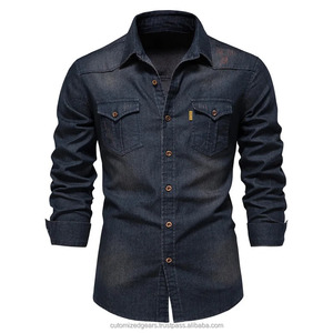 Chemise en jean à manches longues pour hommes, chemise de printemps en coton élastique de haute qualité, vêtements de rue décontractés Slim Fit, chemises de cow-boy pour hommes - Product Image 3
