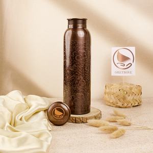 Bouteille de verre en cuivre pur 100% fabriquée à la main avec couvercle pour boire directement pour le camping des adultes - Product Image 2